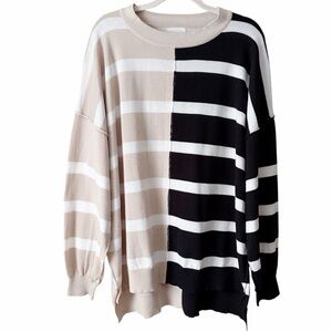 Andree by Unit | Striped Crew Neck Pullover Sweater Two Tone Colorblock 1X